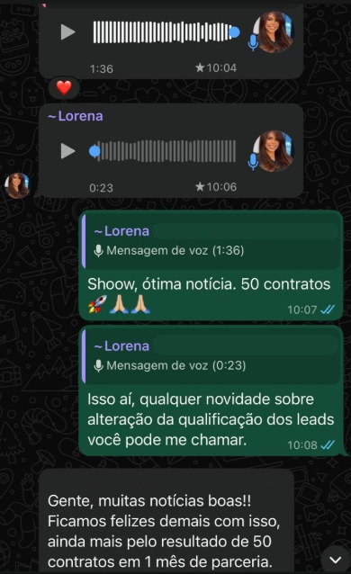 Captura de conversa sobre contratos fechados em um mês